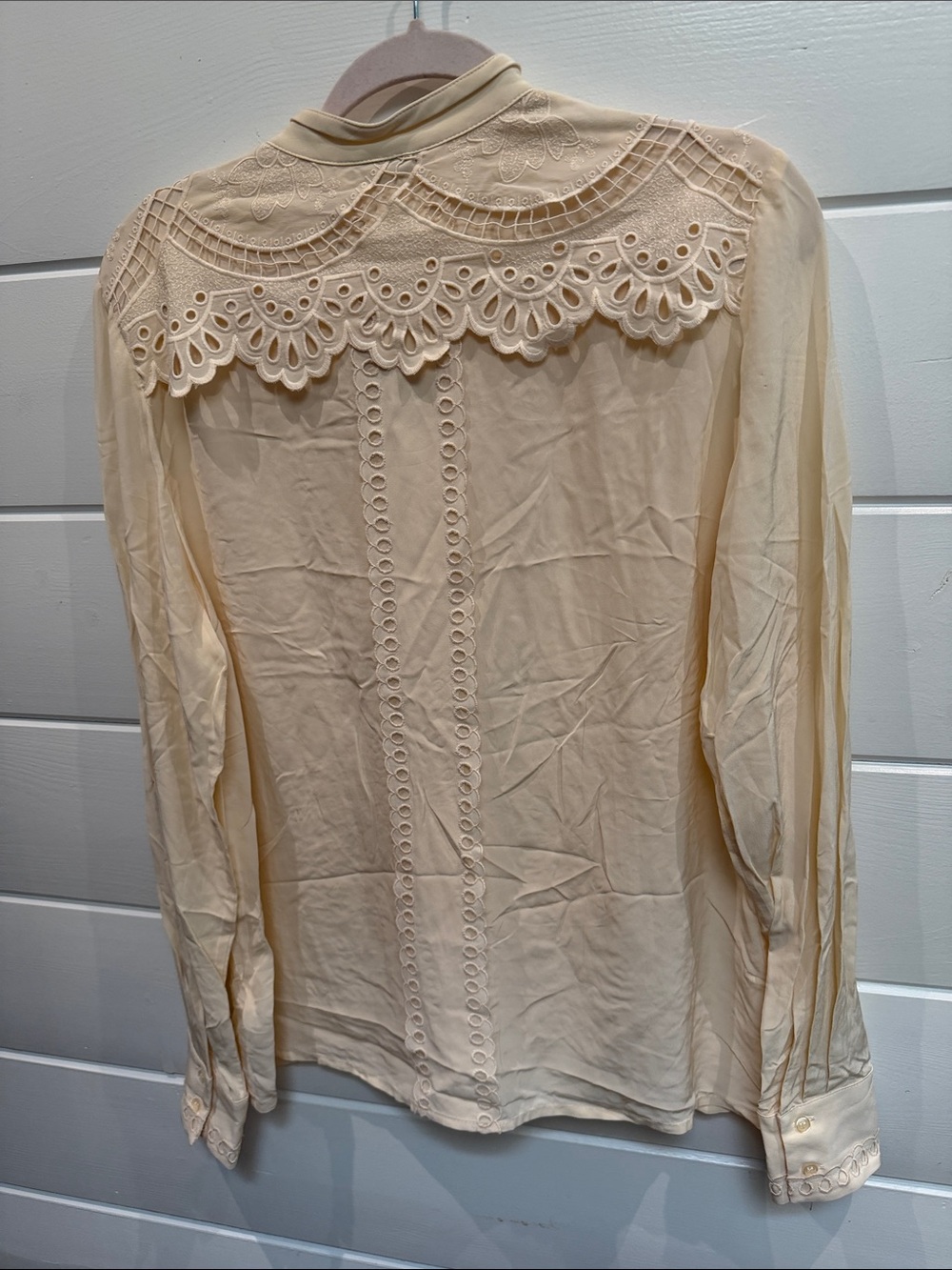 Reiss Karina Cream Eyelet Lace-Trim Button Blouse 8 NWT - Picture 7 of 7